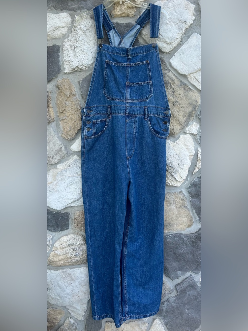 Free People We The Free Ziggy Overalls Size L Blue Jean Denim Boho Minimalist - Picture 2 of 7